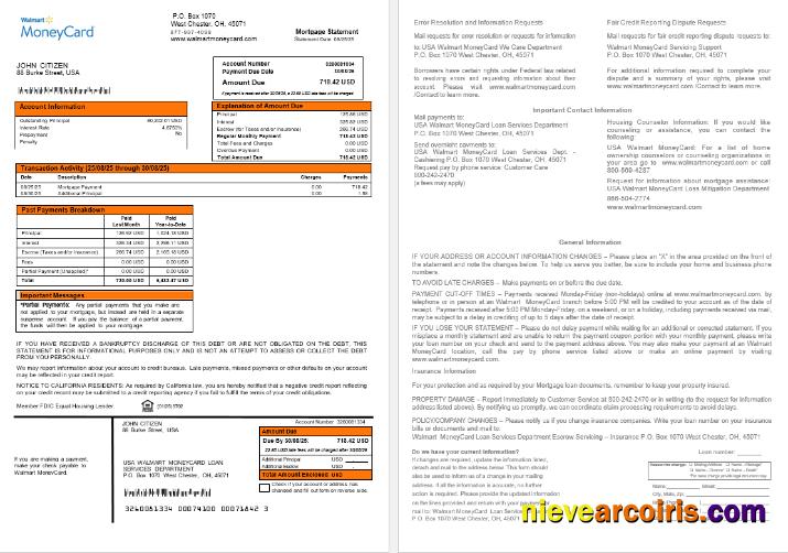 USA Walmart Money Card mortgage statement